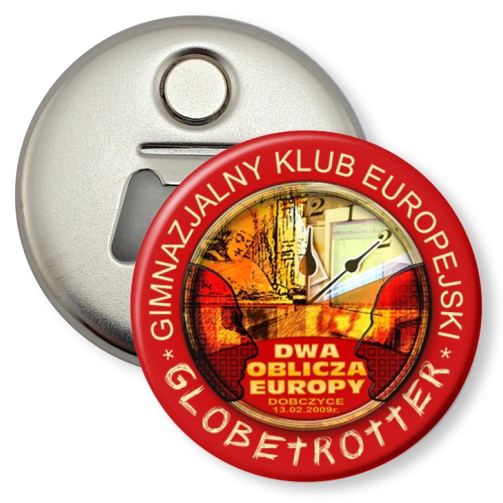 przypinka otwieracz-magnes Dwa oblicza Europy
