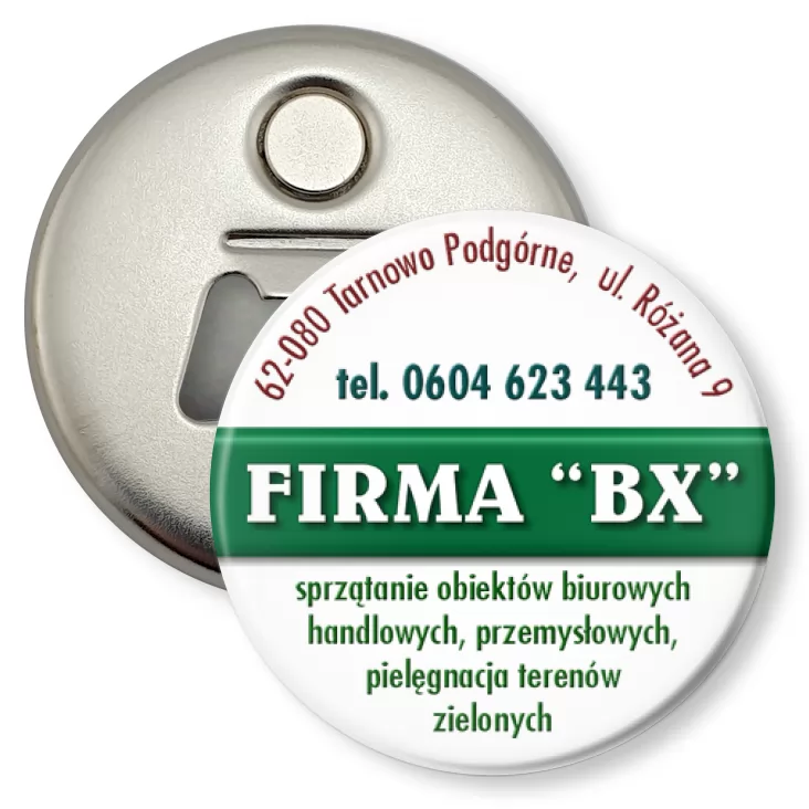 przypinka otwieracz-magnes Firma BX