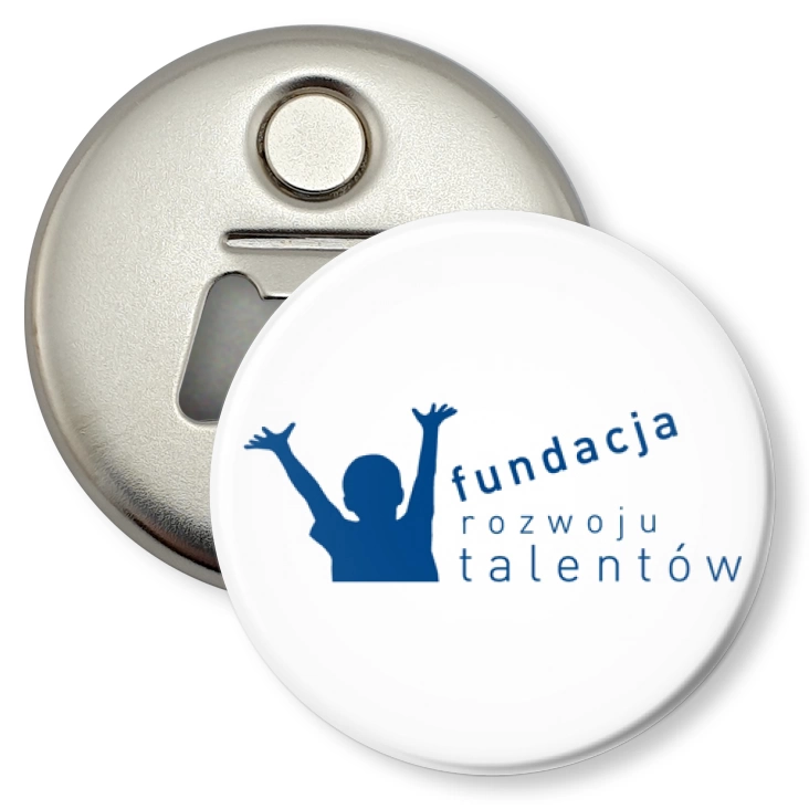przypinka otwieracz-magnes Fundacja rozwoju talentów