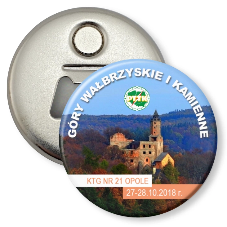 przypinka otwieracz-magnes Góry Wałbrzyskie i Kamienne
