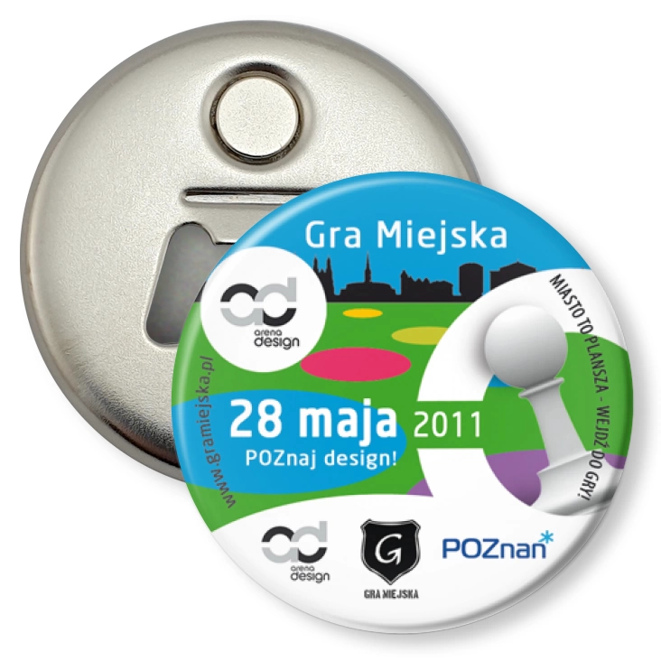 przypinka otwieracz-magnes Gra Miejska - Poznaj design