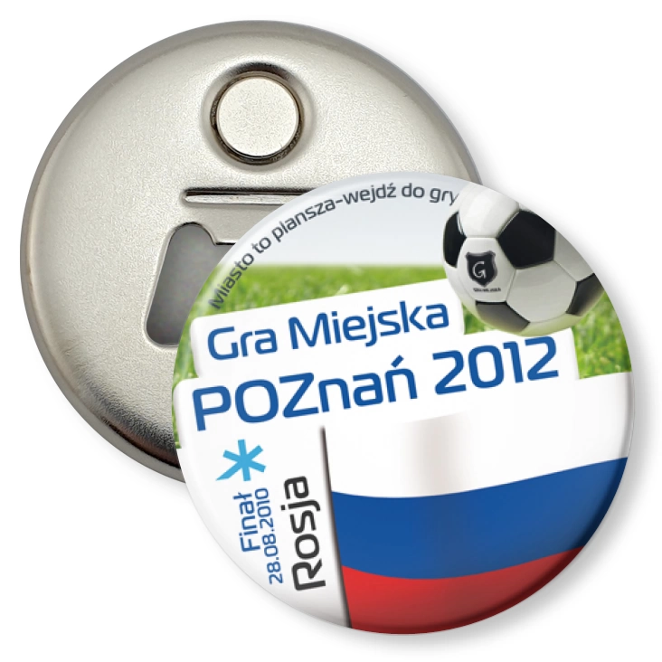 przypinka otwieracz-magnes Gra Miejska - Poznań 2012 - Rosja