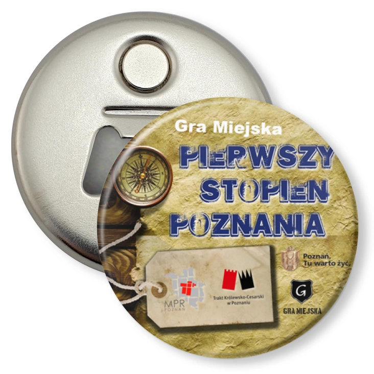 przypinka otwieracz-magnes Gra Miejska Poznań