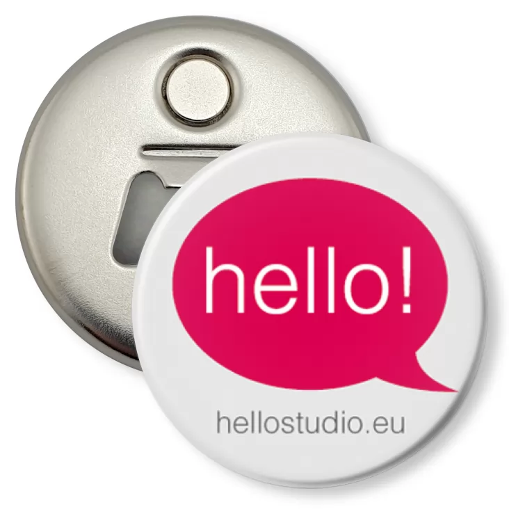 przypinka otwieracz-magnes Hello! studio