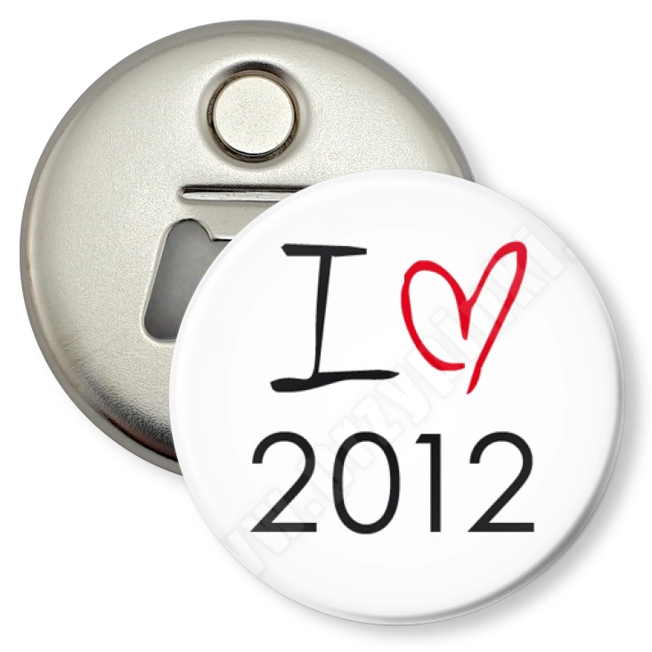 przypinka otwieracz-magnes I love 2012