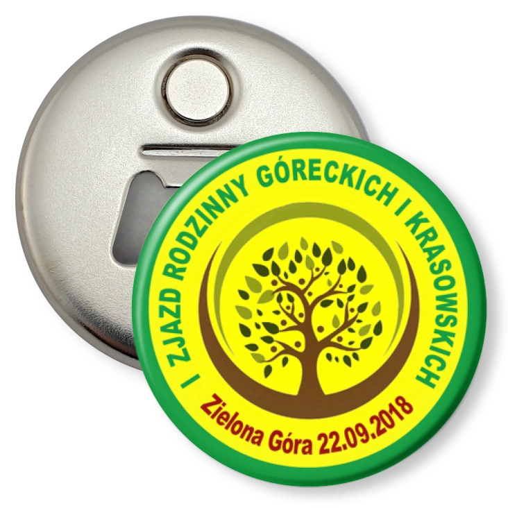 przypinka otwieracz-magnes I Zjazd Rodzinny Góreckich i Krasowskich