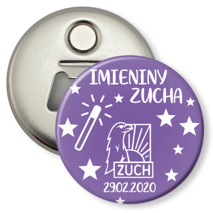 przypinka otwieracz-magnes Imieniny Zucha