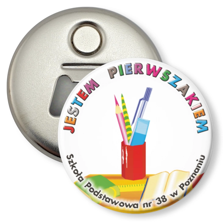 przypinka otwieracz-magnes Jestem pierwszakiem