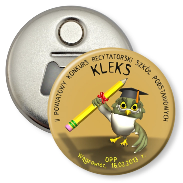 przypinka otwieracz-magnes Kleks 2013
