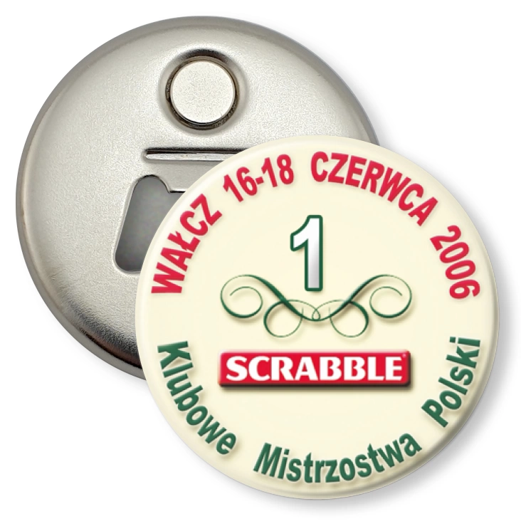 przypinka otwieracz-magnes Klubowe Mistrzostwa Polski - Scrabble 2006