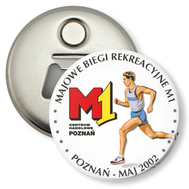 przypinka otwieracz-magnes Majowe Biegi Rekreacyjne M1 2002