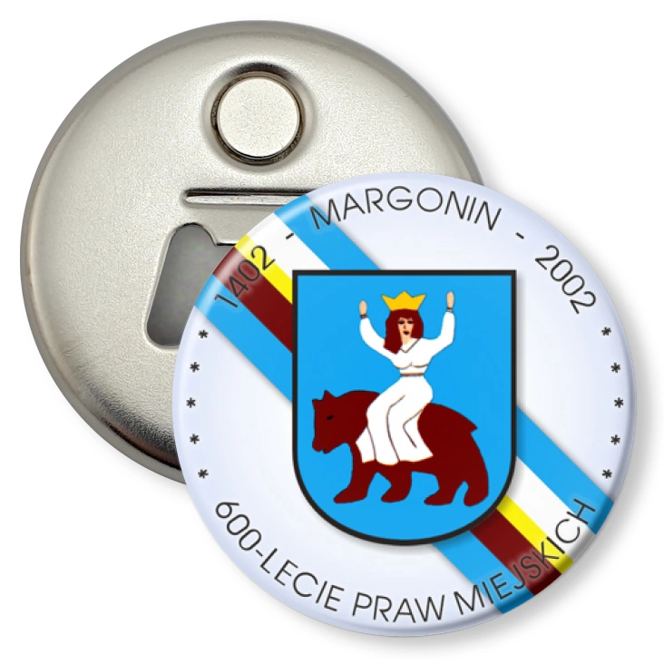 przypinka otwieracz-magnes Margonin - 600-lecie Praw Miejskich 