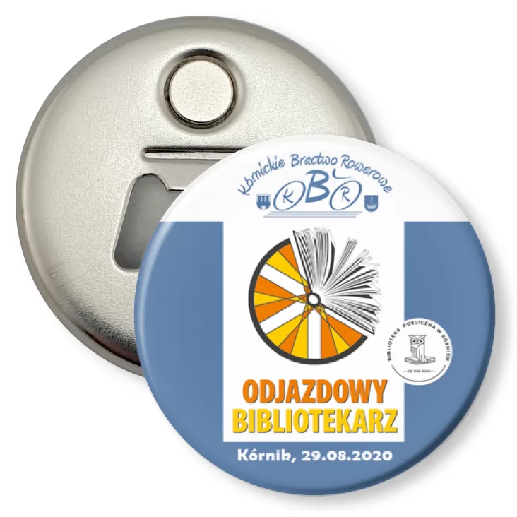 przypinka otwieracz-magnes Odlotowy Bibliotekarz