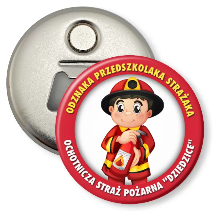 przypinka otwieracz-magnes Odznaka Przedszkolaka Strażaka