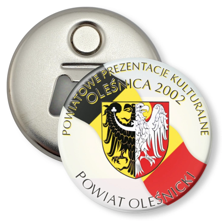 przypinka otwieracz-magnes Powiatowe Prezentacje Kulturowe 2002