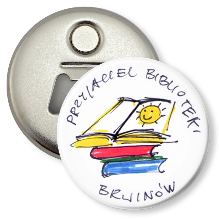 przypinka otwieracz-magnes Przyjaciel Biblioteki - Brwinów