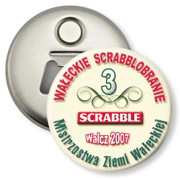 przypinka otwieracz-magnes Scrabble MZW 2007