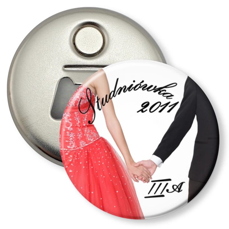 przypinka otwieracz-magnes Studniówka 2011 - III A