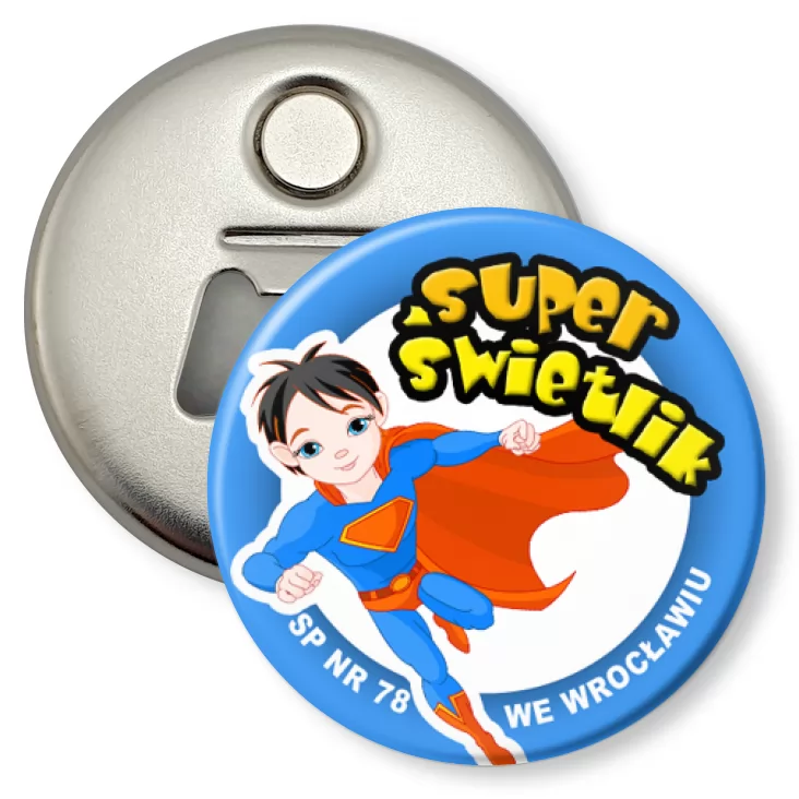 przypinka otwieracz-magnes Super świetlik - SP nr 78 we Wrocławiu