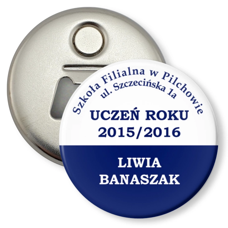 przypinka otwieracz-magnes Szkoła Filialna w Pilchowie