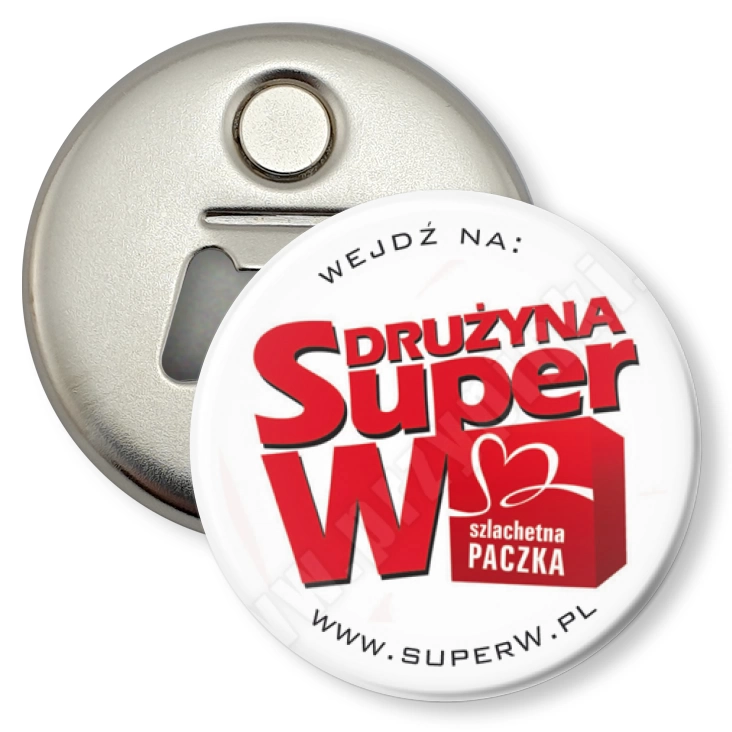 przypinka otwieracz-magnes Szlachetna Paczka