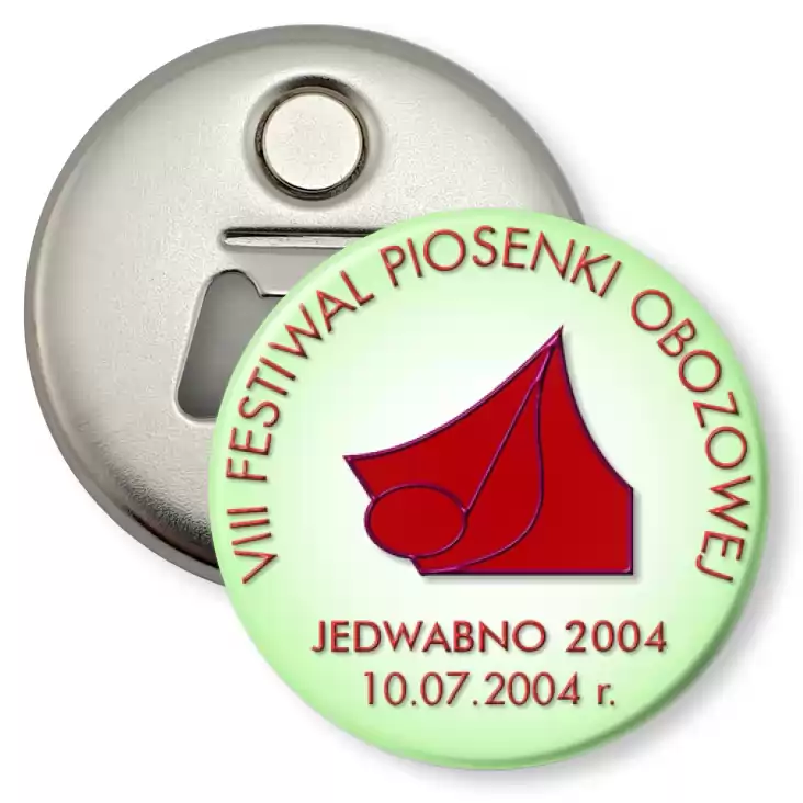 przypinka otwieracz-magnes VIII Festiwal Piosenki Obozowej - Jedwabno 2004