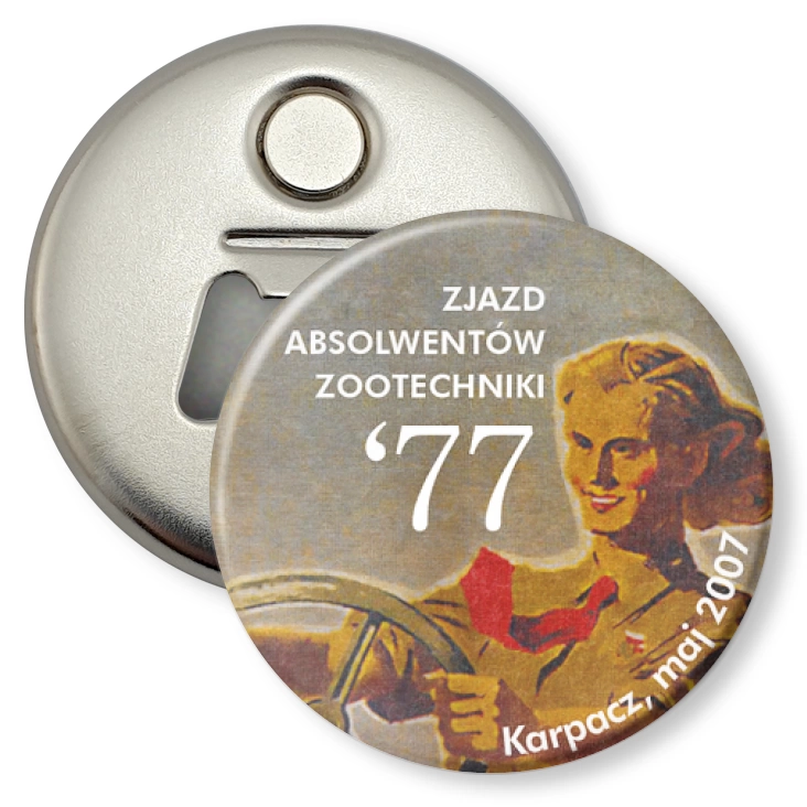 przypinka otwieracz-magnes Zjazd Absolwentów Zootechniki `77