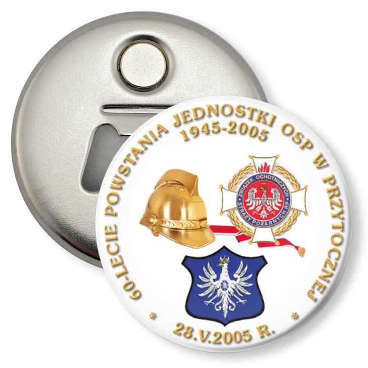 przypinka otwieracz-magnes 60-lecie Powstania Jednostki OSP w Przytocznej