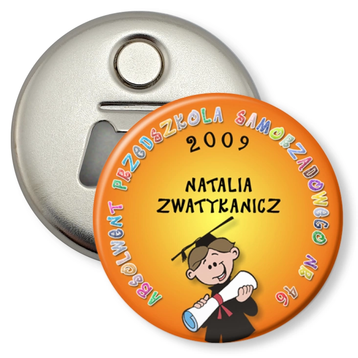 przypinka otwieracz-magnes Absolwent Przedszkola Samorządowego nr 46