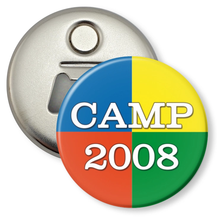 przypinka otwieracz-magnes Camp 2008