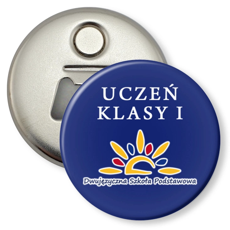 przypinka otwieracz-magnes Dwujęzyczna Szkoła Podstawowa 1
