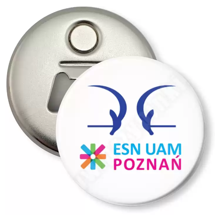 przypinka otwieracz-magnes ESN UAM Poznań