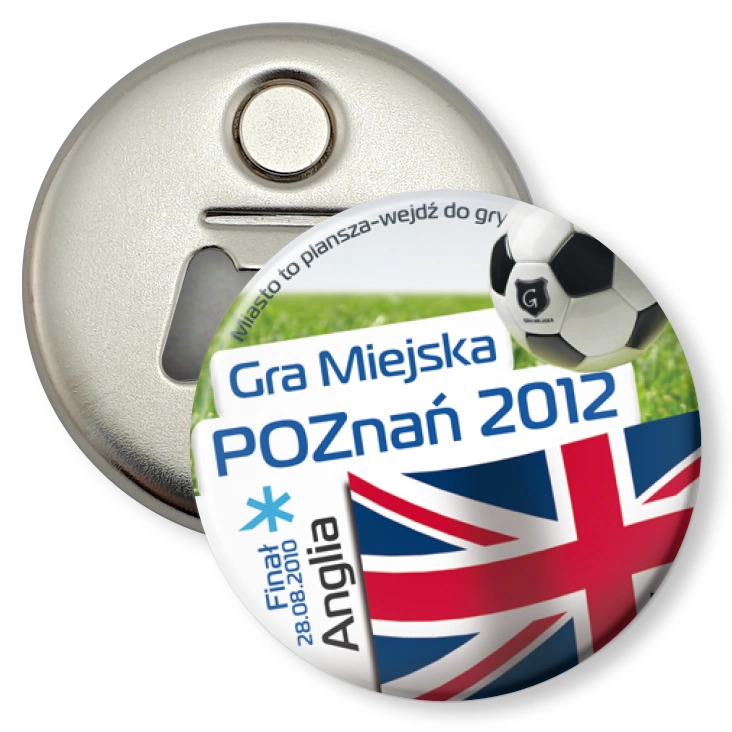 przypinka otwieracz-magnes Gra Miejska - Poznań 2012 - Anglia