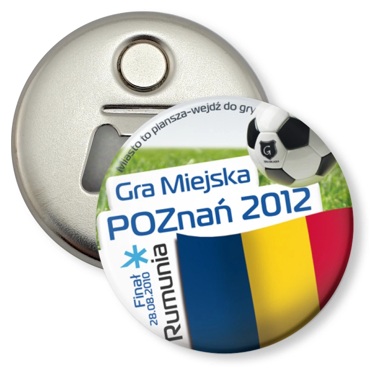 przypinka otwieracz-magnes Gra Miejska - Poznań 2012 - Rumunia