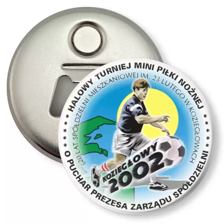 przypinka otwieracz-magnes Halowy turniej mini piłki nożnej - Koziegłowy 2002