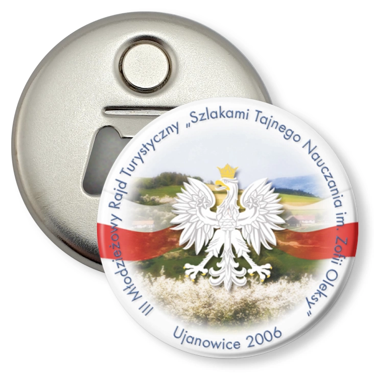 przypinka otwieracz-magnes III Młodzieżowy Rajd Turystyczny - Ujanowice 2006