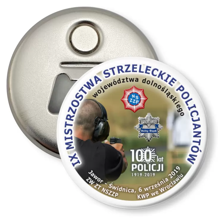 przypinka otwieracz-magnes IX Mistrzostwa Strzeleckie Policjantów