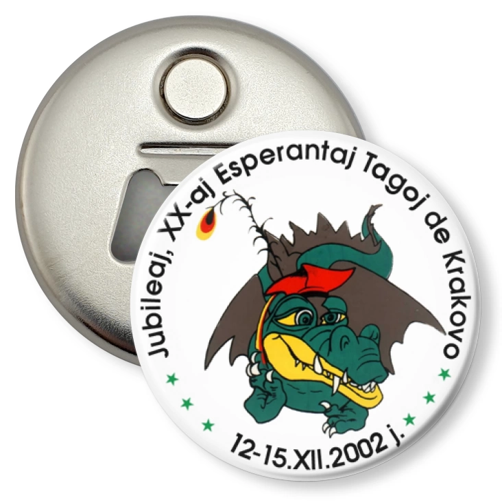 przypinka otwieracz-magnes Jubileaj, XX-aj Esperantaj Tagoj de Krakovo