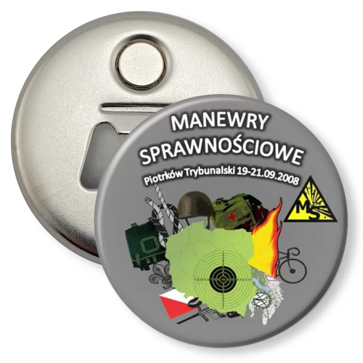 przypinka otwieracz-magnes Manewry Sprawnościowe Piotrków Tryb.