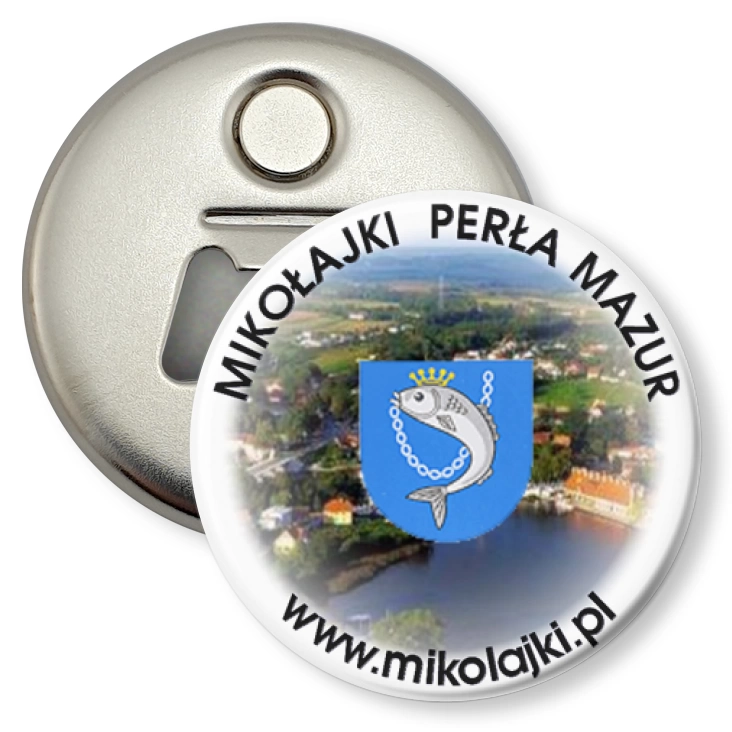przypinka otwieracz-magnes Mikołajki Perła Mazur
