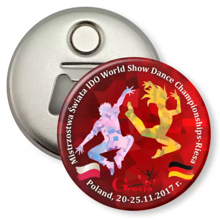 przypinka otwieracz-magnes Mistrzostwa Świata IDO World Show Dance