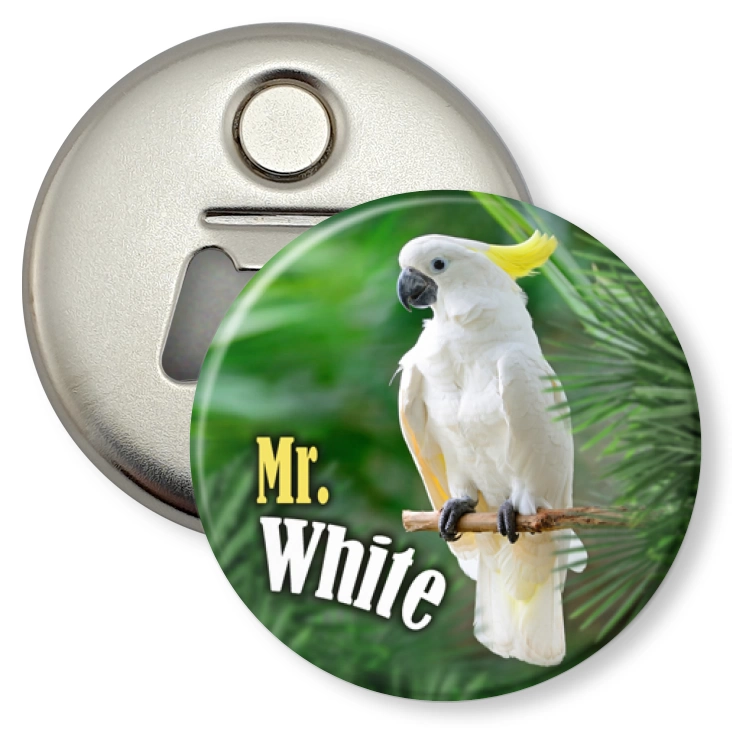 przypinka otwieracz-magnes Papugarnia Carmen - Mr. White
