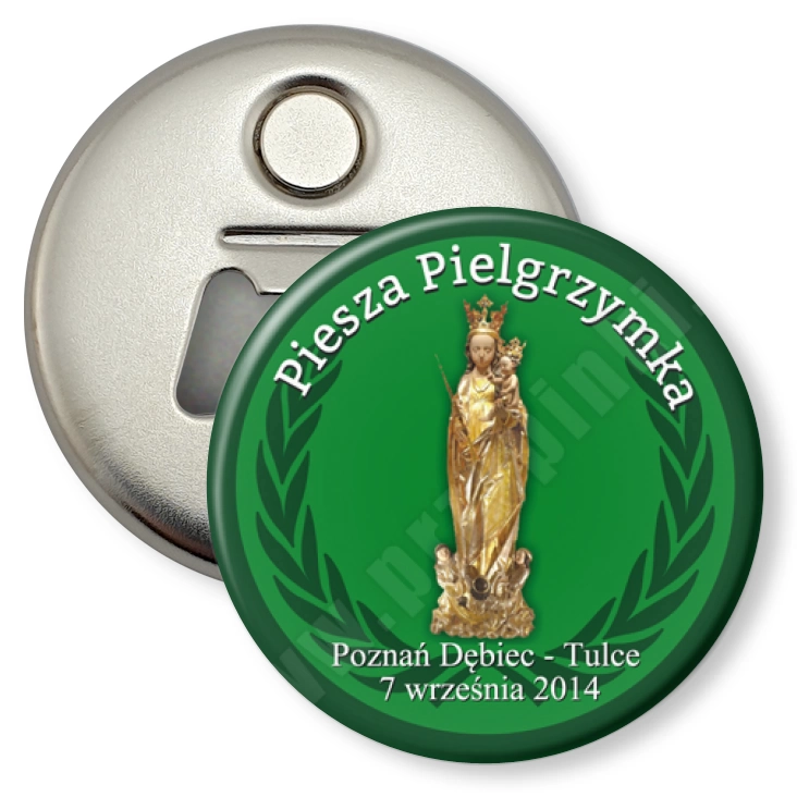 przypinka otwieracz-magnes Piesza Pielgrzymka Poznań Dębiec