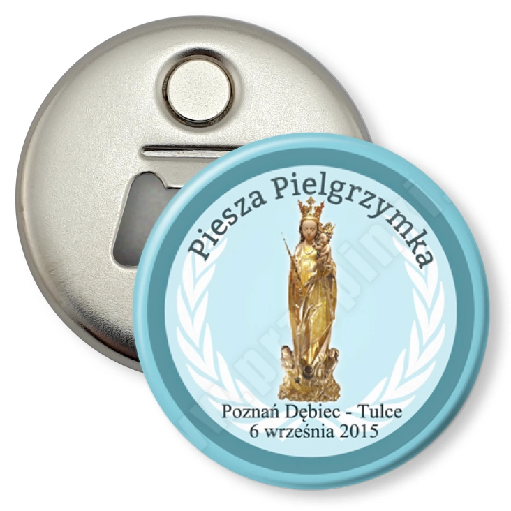 przypinka otwieracz-magnes Piesza pielgrzymka Poznań - Tulce 2015