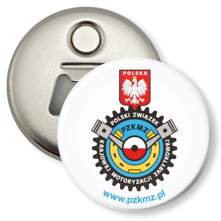 przypinka otwieracz-magnes Polski Związek Krajowej Motoryzacji Zabytkowej