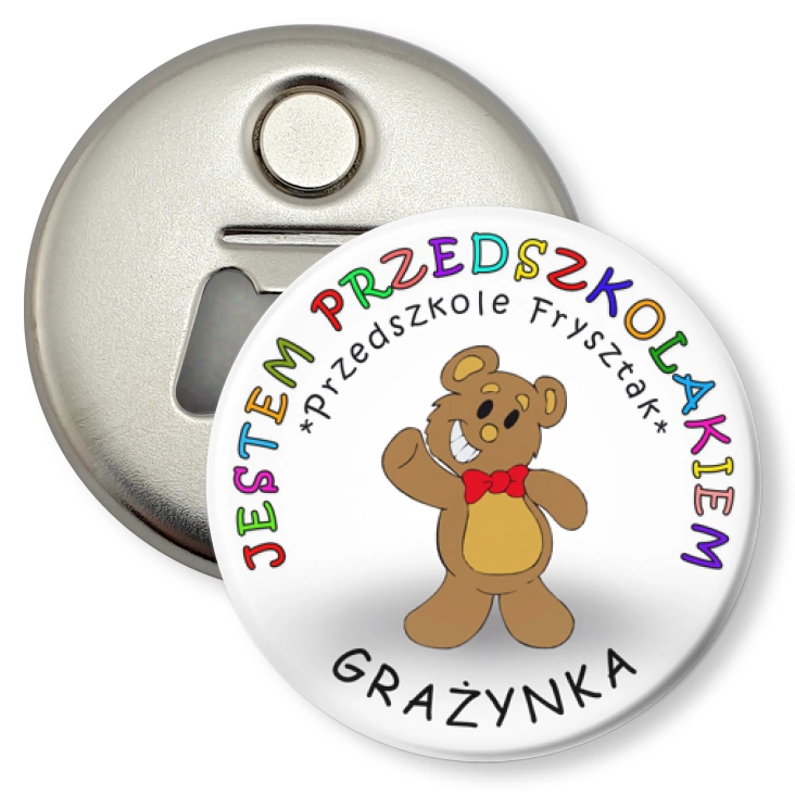 przypinka otwieracz-magnes Przedszkole Frysztak - misie