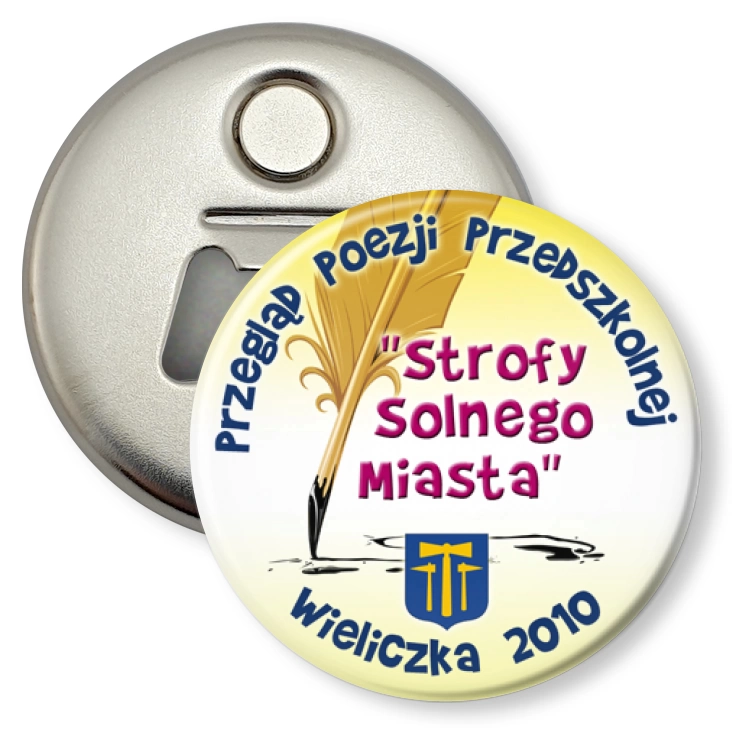 przypinka otwieracz-magnes Przegląd Poezji Przedszkolnej - Wieliczka 2010