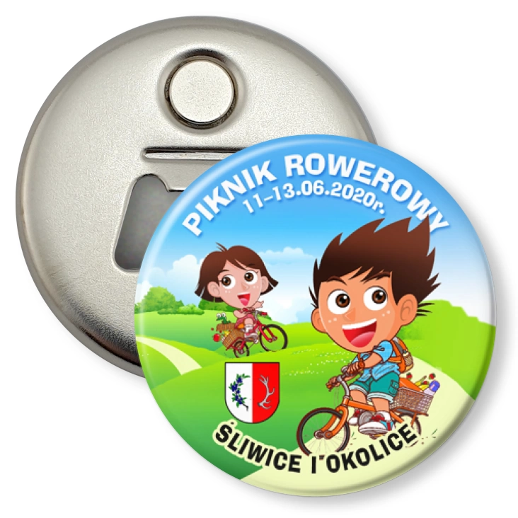 przypinka otwieracz-magnes Rajd rowerowy Śliwice