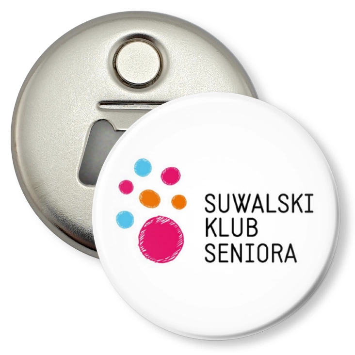 przypinka otwieracz-magnes Suwalski Klub Seniora