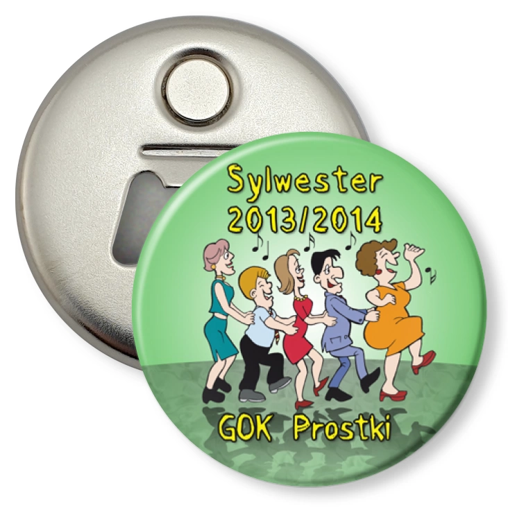 przypinka otwieracz-magnes Sylwester - GOK Prostki